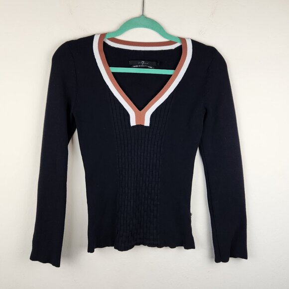 7 For All Mankind Italian Yarn Lightweight Knit V-Neck Sweater XS *Flawed* - Picture 1 of 8